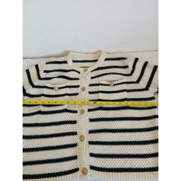 Dazy Womens Cardigan Sweater White Black Striped Size Medium Button Pockets - Picture 14 of 16